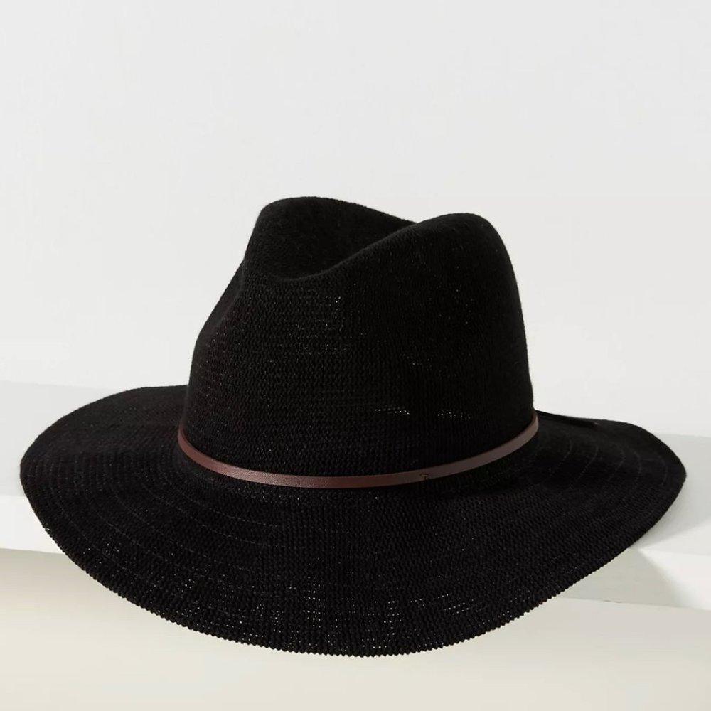 NWT Anthropologie Mesh Boho Fedora Rancher Black Brown Womens Hat Lightweight